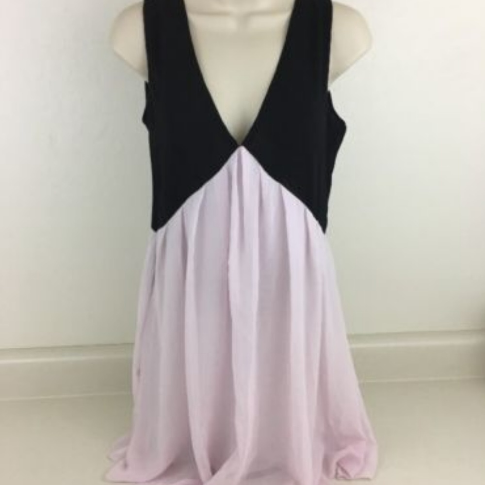FavoLook Pink and Black V Neck Sheer Dress Size M